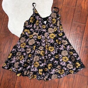 Anthropologie Floral Dress in Black and Yellow